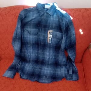 George Navy Plaid Casual Flanel Blue Shirt